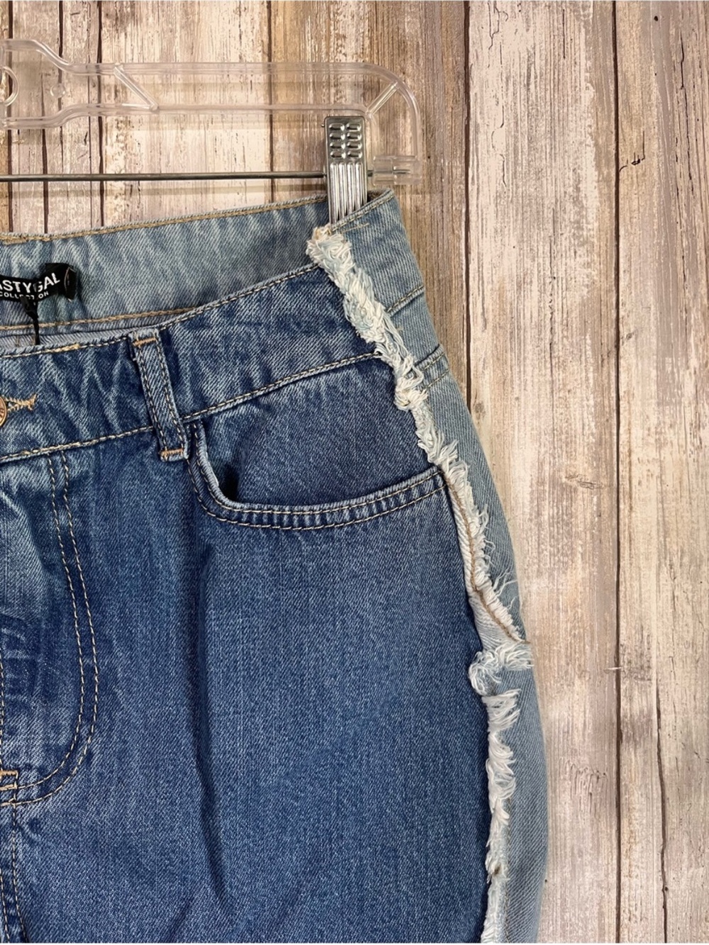 NWT Nasty Gal Two Tone Frayed Seam High Rise Jeans Size 0 Y2K - Picture 2 of 5
